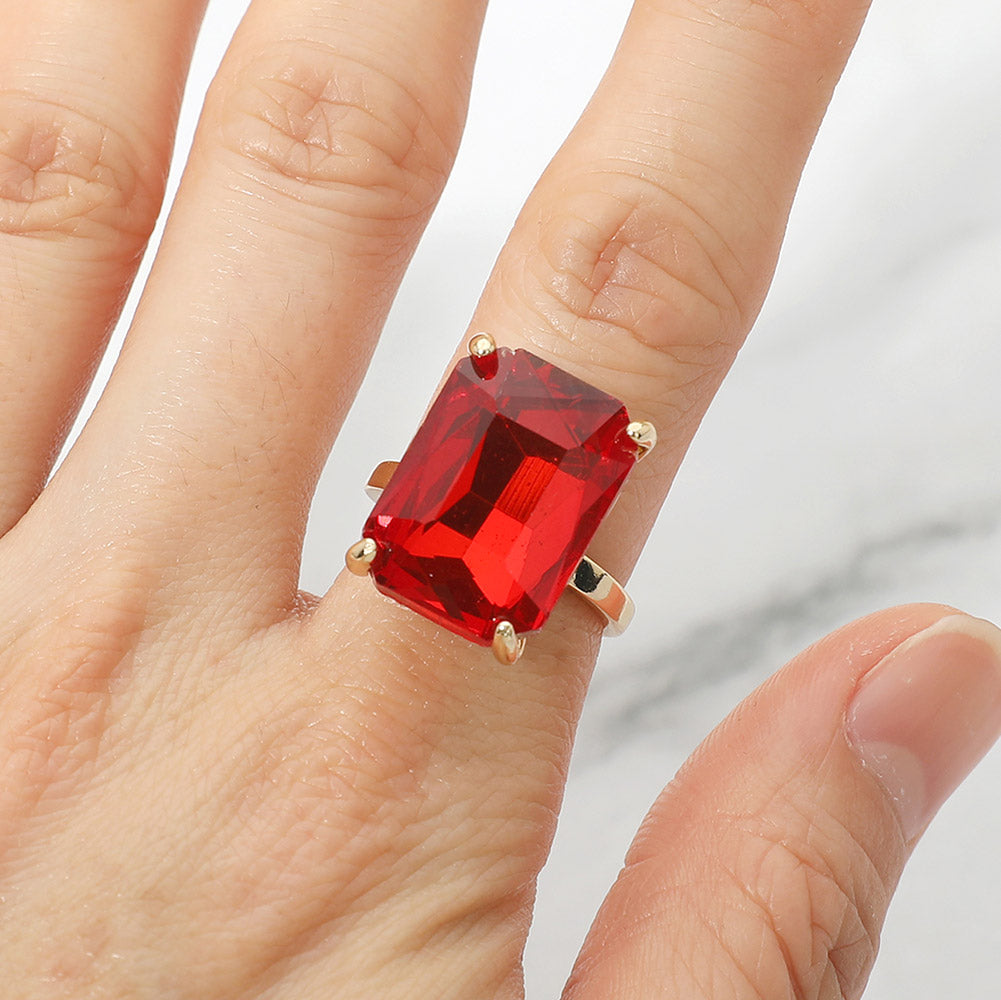 Bold Emerald Cut Stone Cluster Accent Adjustable Ring