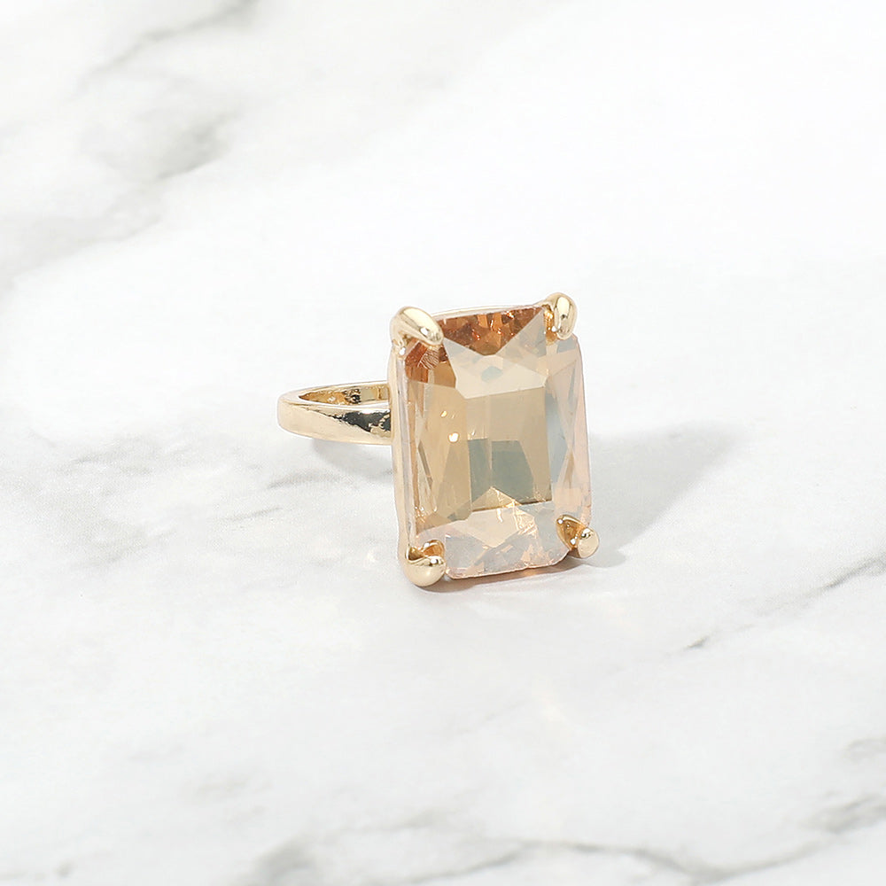 Bold Emerald Cut Stone Cluster Accent Adjustable Ring