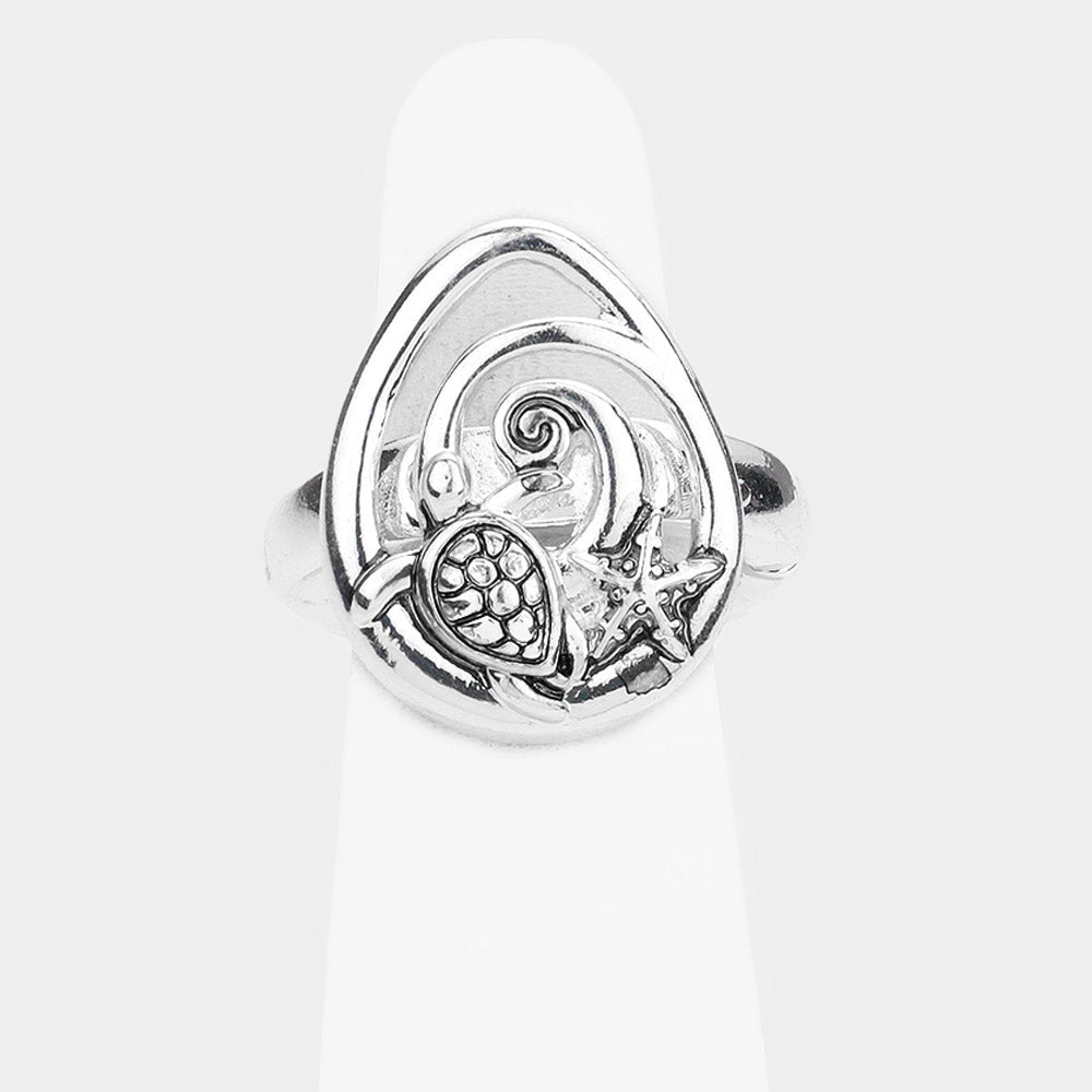 Antique Metal Turtle Starfish Stretch Ring