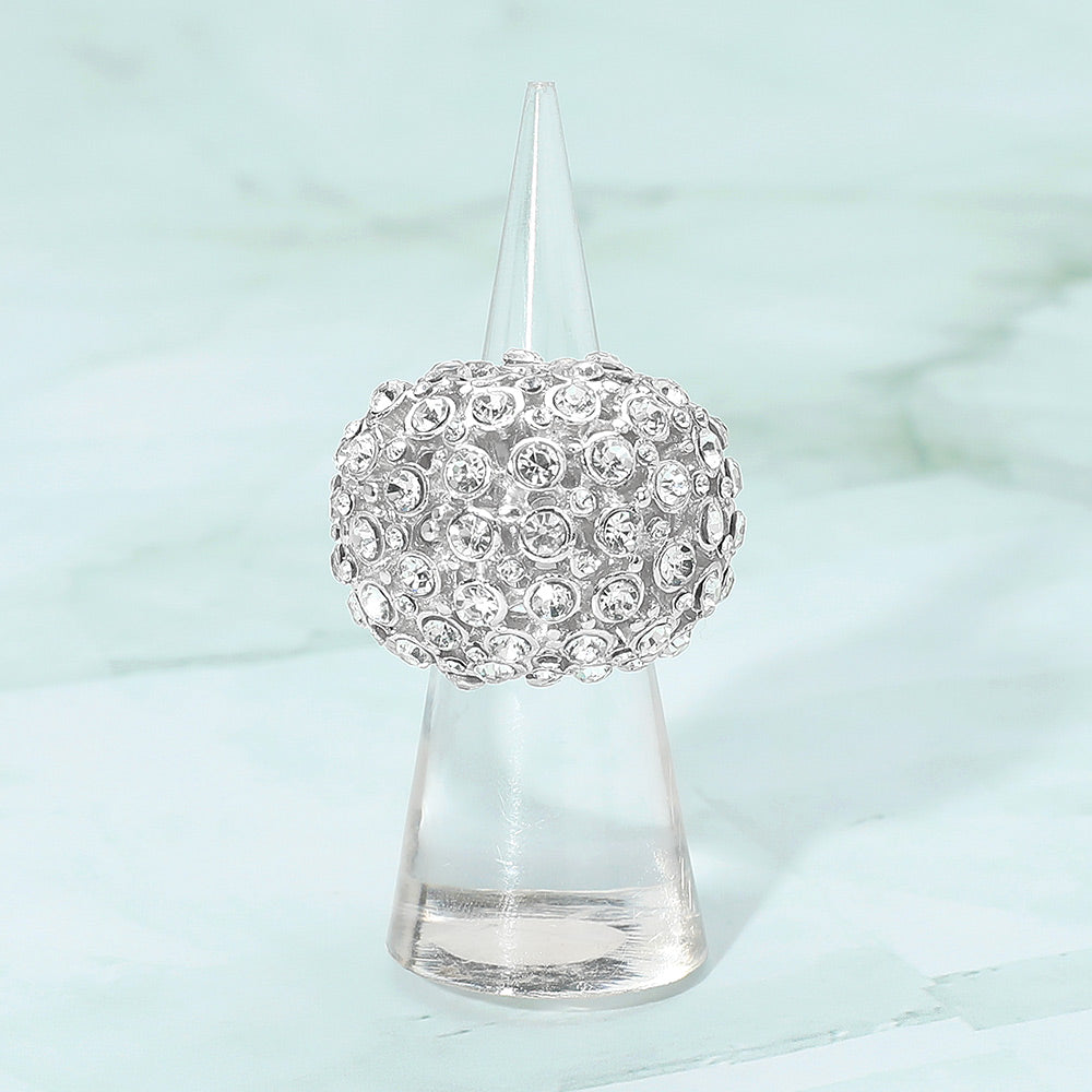 Rhinestone Paved Dome Stretch Statement Ring