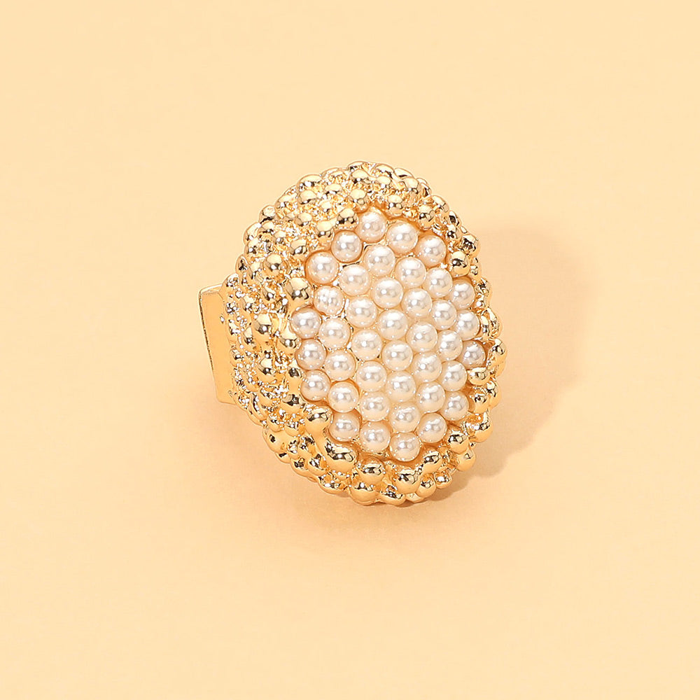 Pearl Pave Oval Statement Stretch Ring