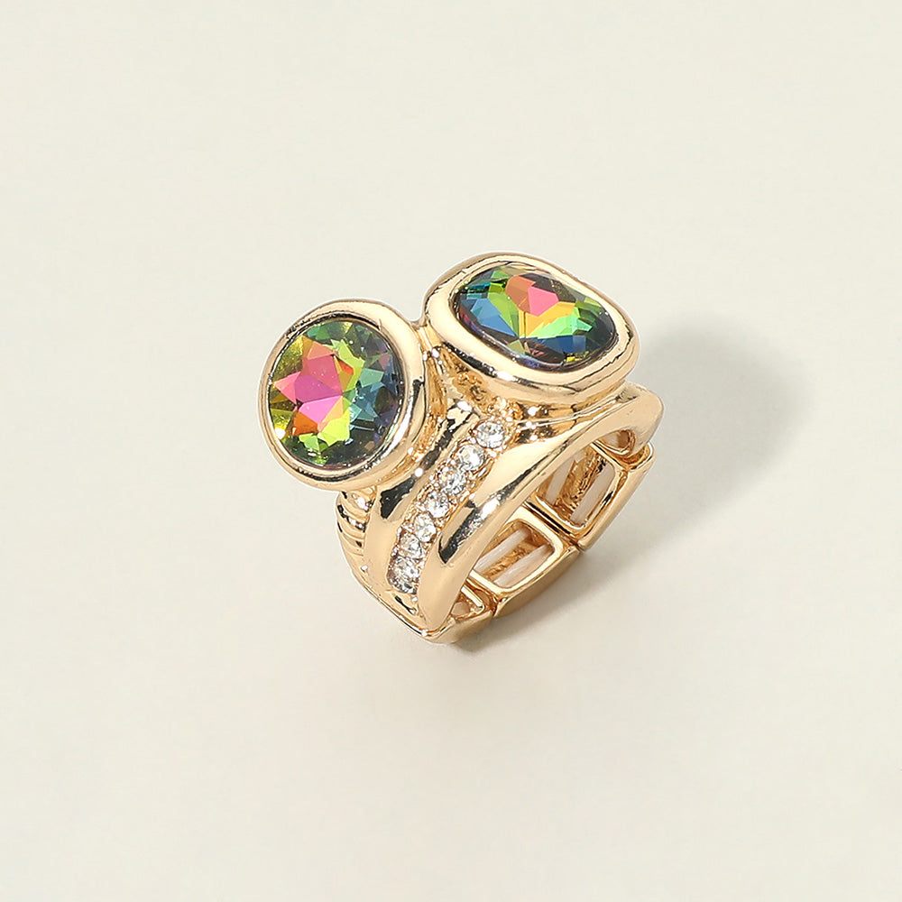 Bold Round Square CZ Pave Statement Stretch Ring