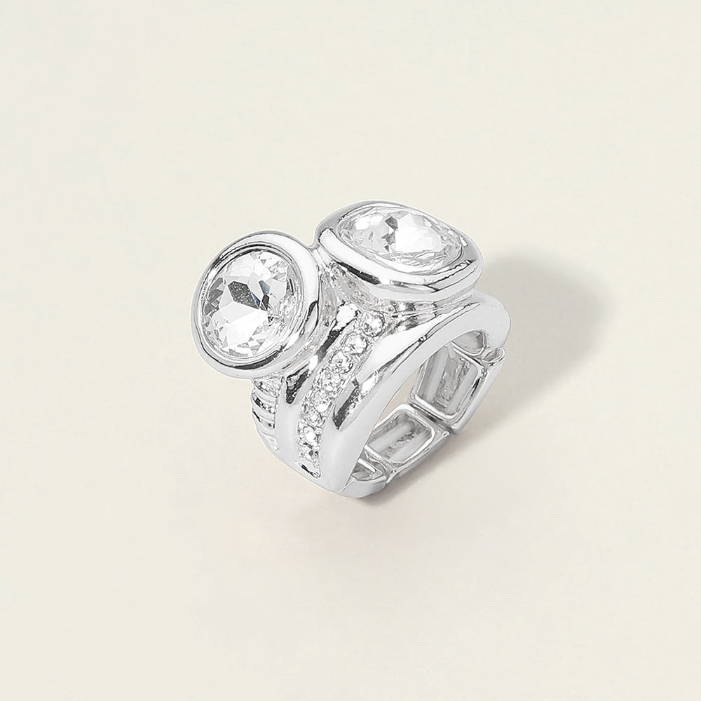 Bold Round Square CZ Pave Statement Stretch Ring