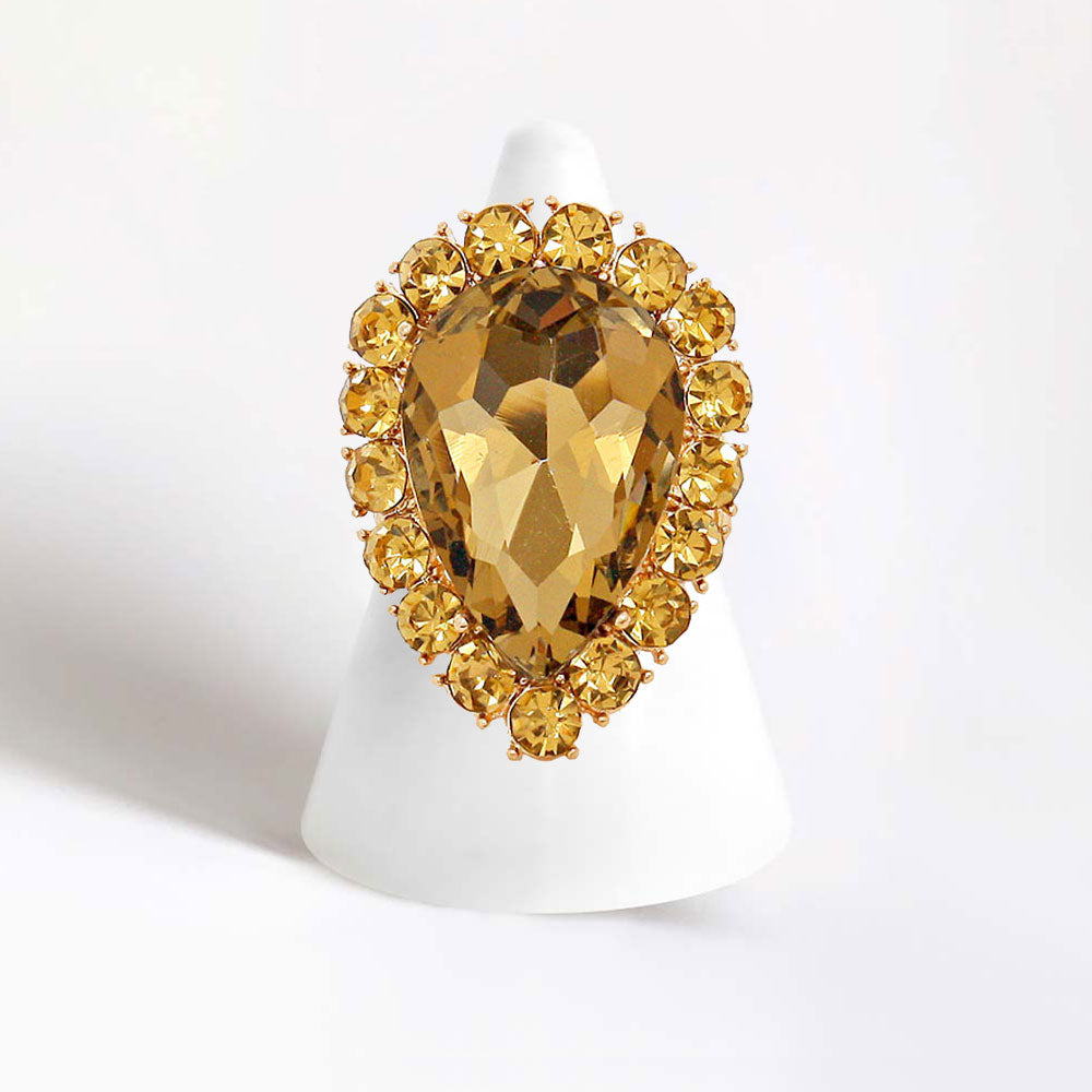 Women's Crystal Rhinestone Teardrop Stretch Cocktail Ring