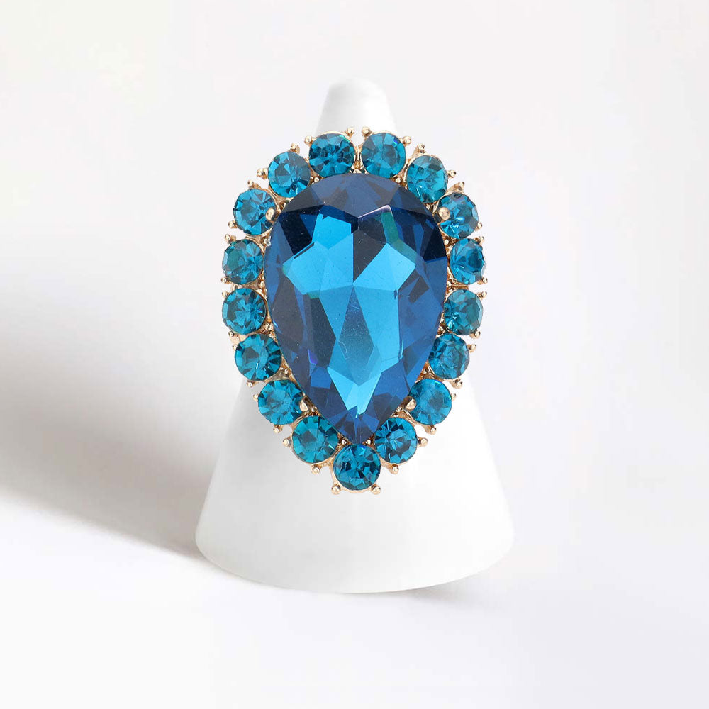 Women's Crystal Rhinestone Teardrop Stretch Cocktail Ring