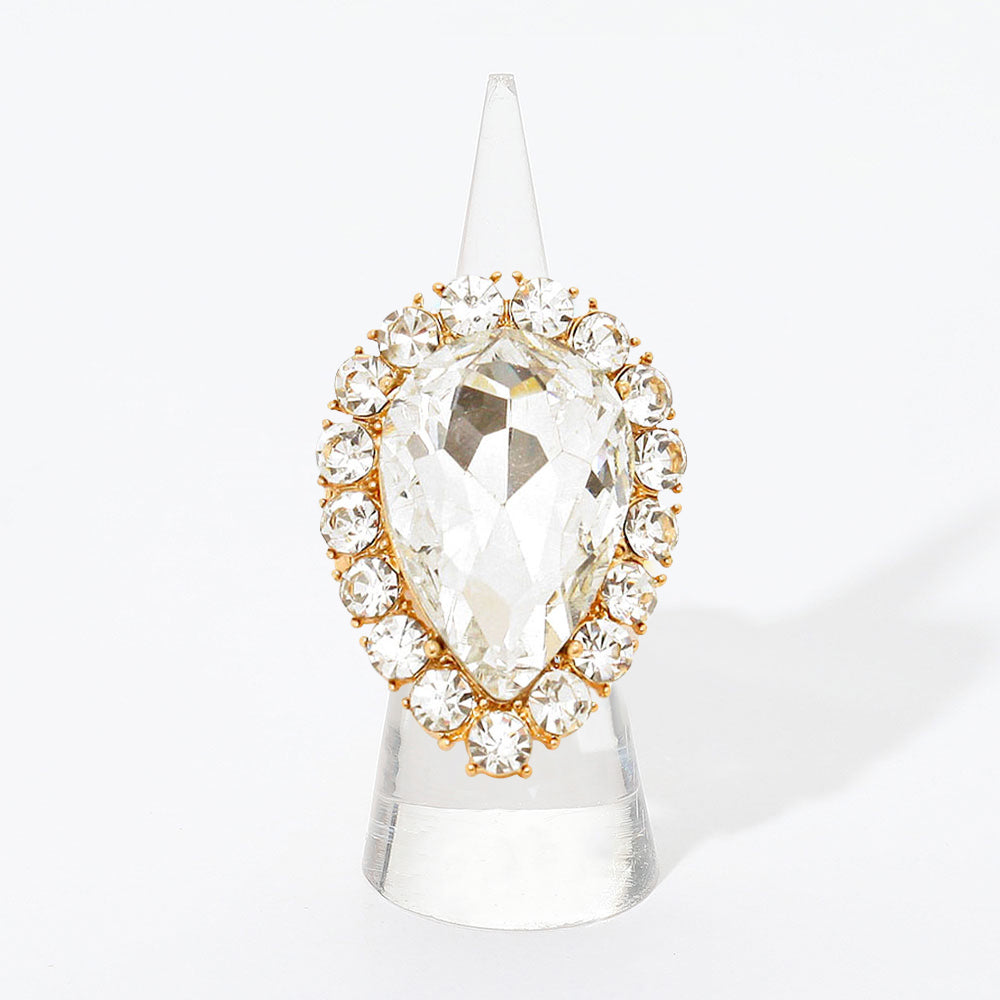 Women's Crystal Rhinestone Teardrop Stretch Cocktail Ring