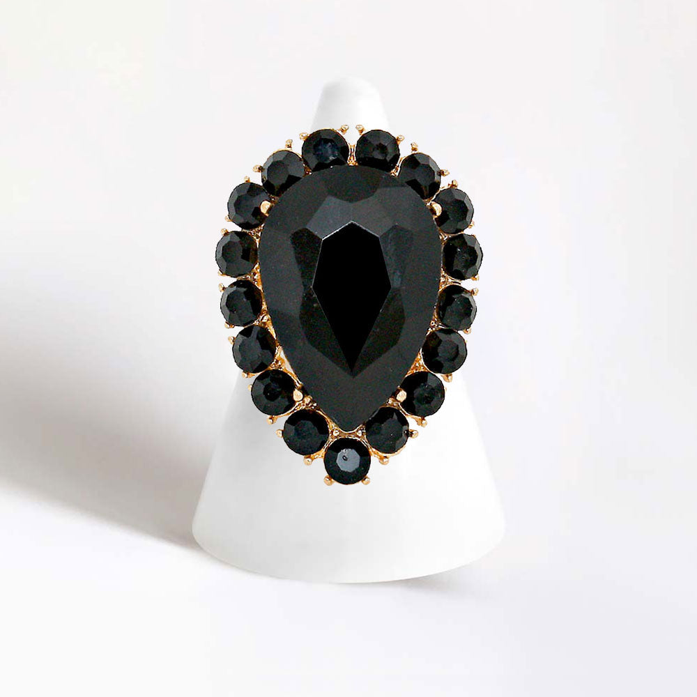 Women's Crystal Rhinestone Teardrop Stretch Cocktail Ring