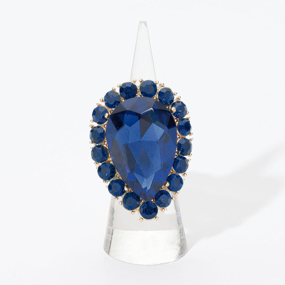 Women's Crystal Rhinestone Teardrop Stretch Cocktail Ring