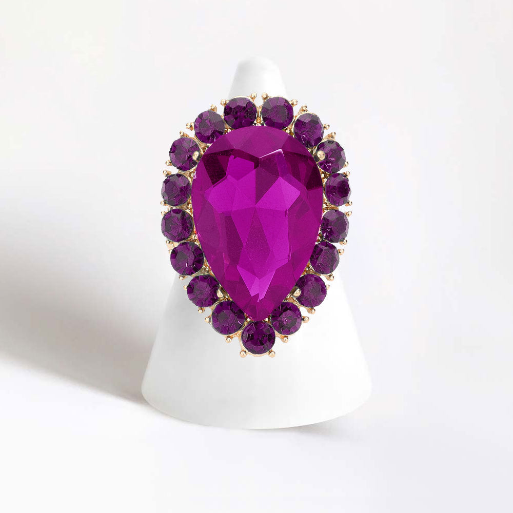 Women's Crystal Rhinestone Teardrop Stretch Cocktail Ring