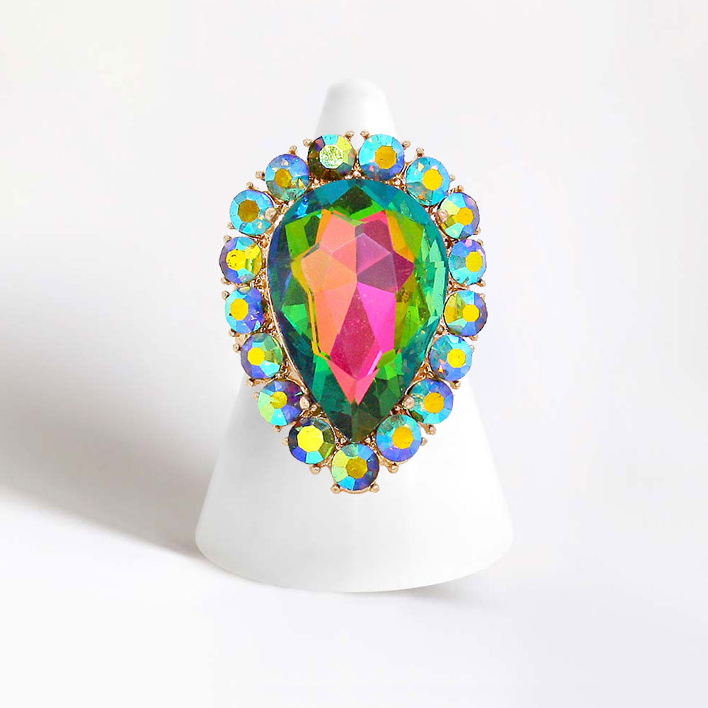 Women's Crystal Rhinestone Teardrop Stretch Cocktail Ring