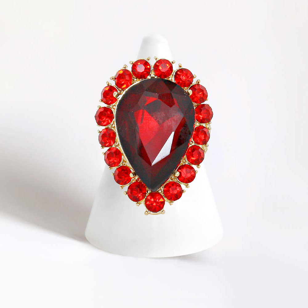 Women's Crystal Rhinestone Teardrop Stretch Cocktail Ring