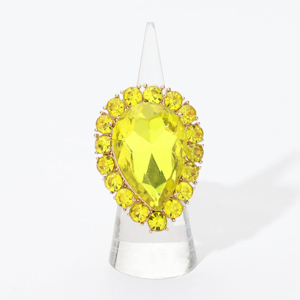 Women's Crystal Rhinestone Teardrop Stretch Cocktail Ring