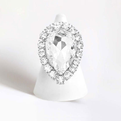 Women's Crystal Rhinestone Teardrop Stretch Cocktail Ring