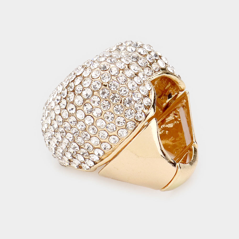 Anillo elástico pavé de cristal de corazón con diamantes de imitación