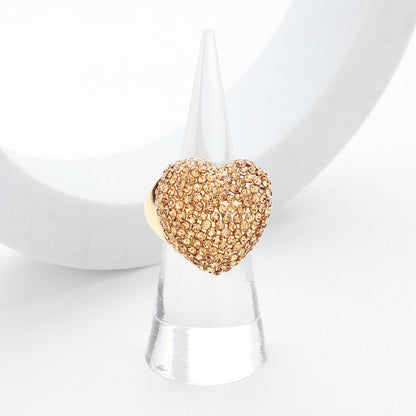 Anillo elástico pavé de cristal de corazón con diamantes de imitación