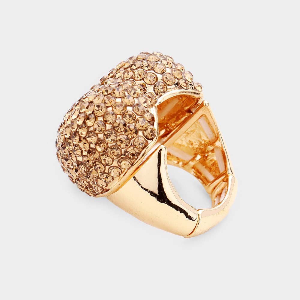 Anillo elástico pavé de cristal de corazón con diamantes de imitación