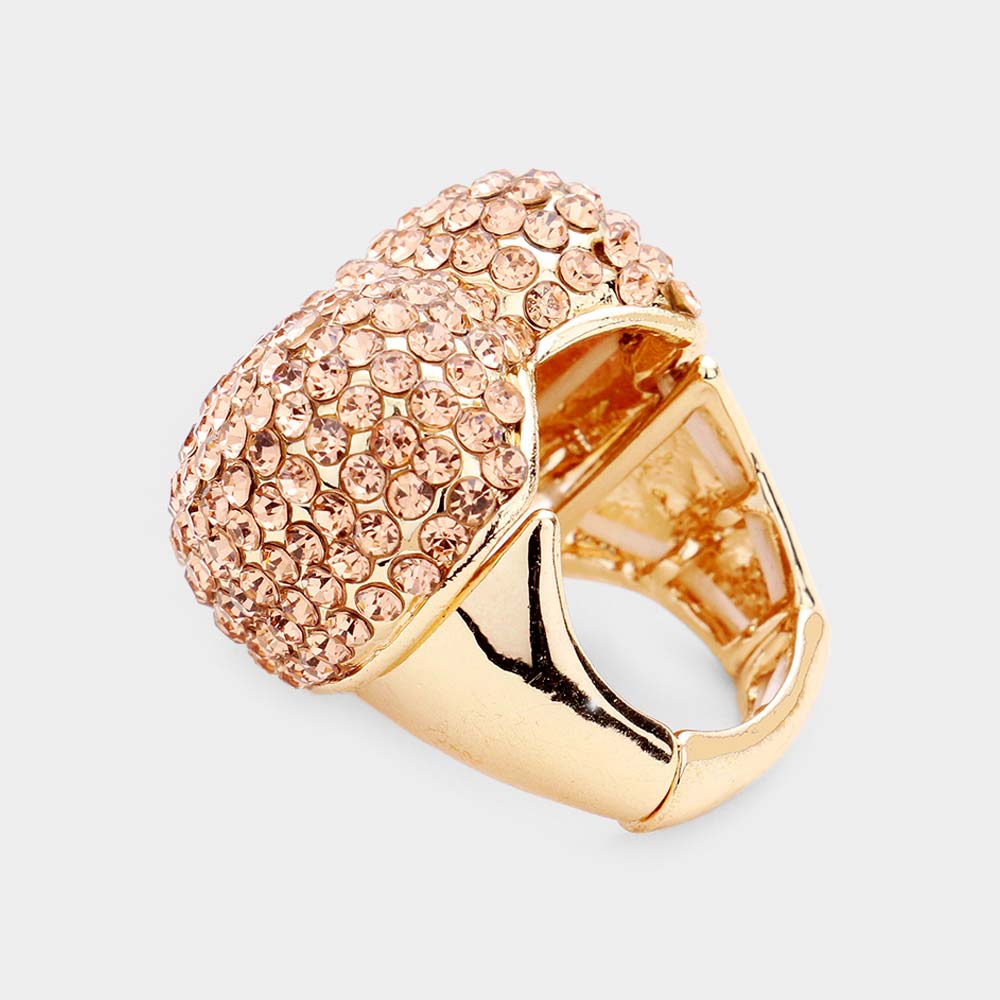 Anillo elástico pavé de cristal de corazón con diamantes de imitación