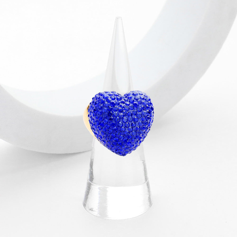 Anillo elástico pavé de cristal de corazón con diamantes de imitación