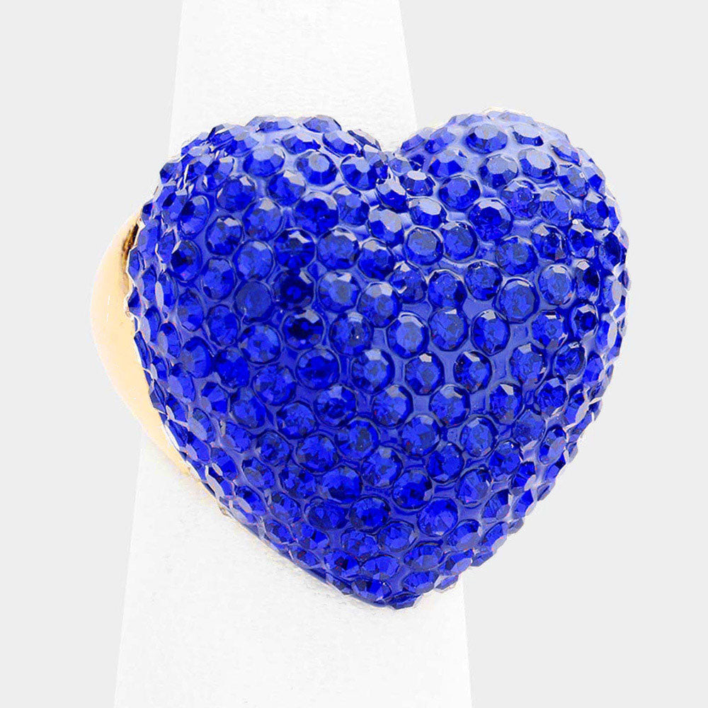 Anillo elástico pavé de cristal de corazón con diamantes de imitación