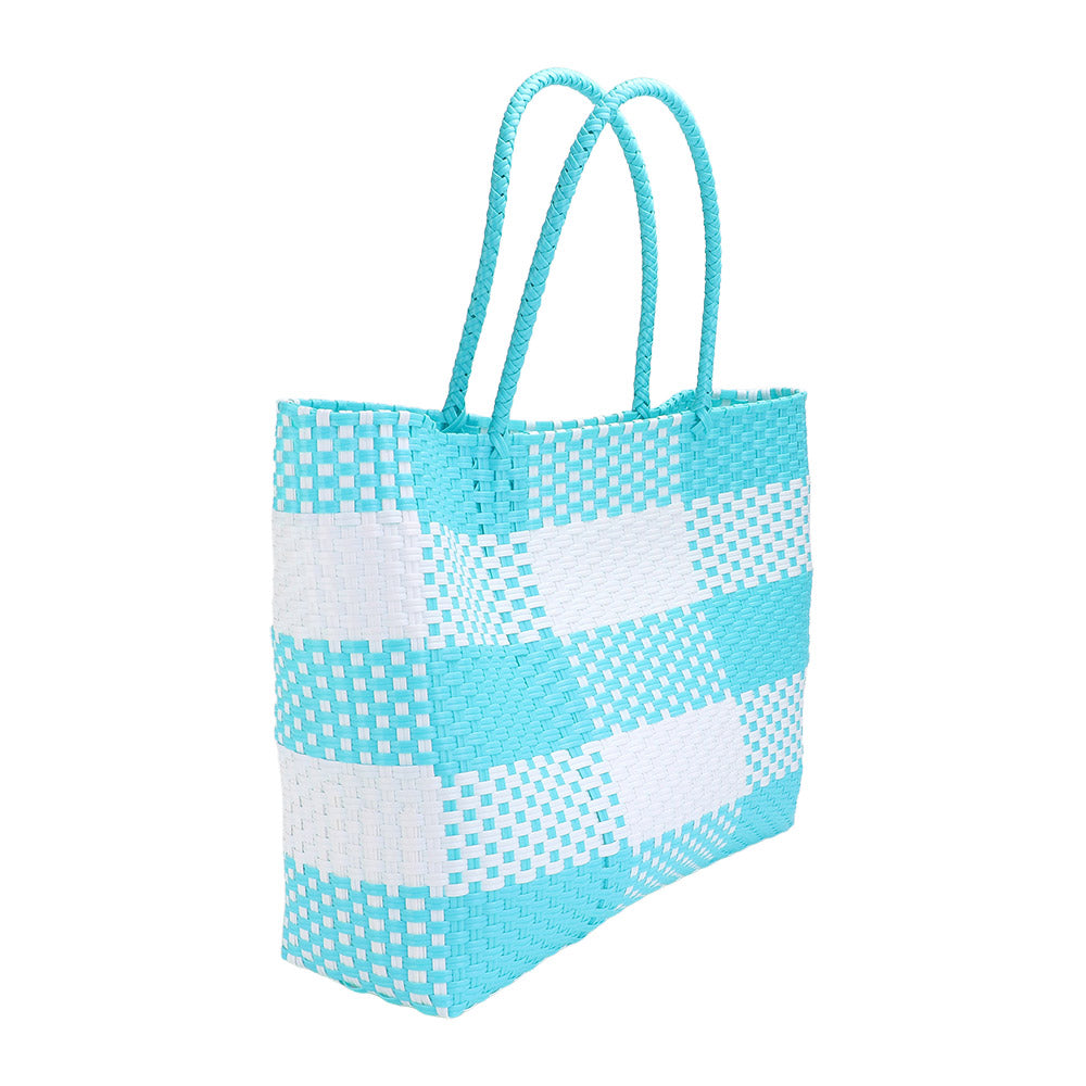 Basket Weave Checkered Hand Bag / Tote Bag