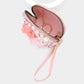 Pearl Stone Embellished Triple Flower Mini Pouch Wristlet Bag