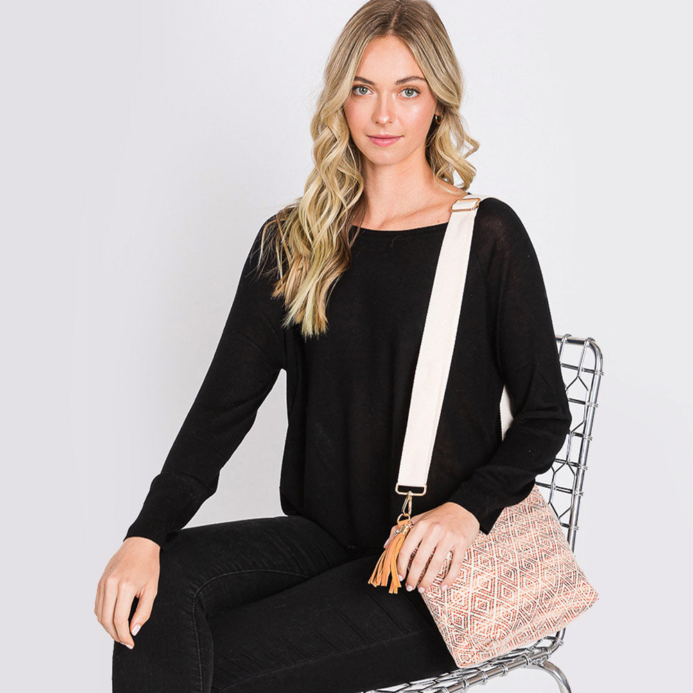 Aztec Patterned Tassel Crossbody Bag