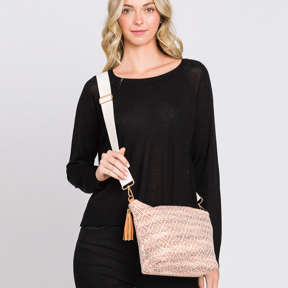 Aztec Patterned Tassel Crossbody Bag