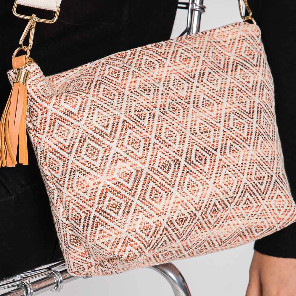 Aztec Patterned Tassel Crossbody Bag