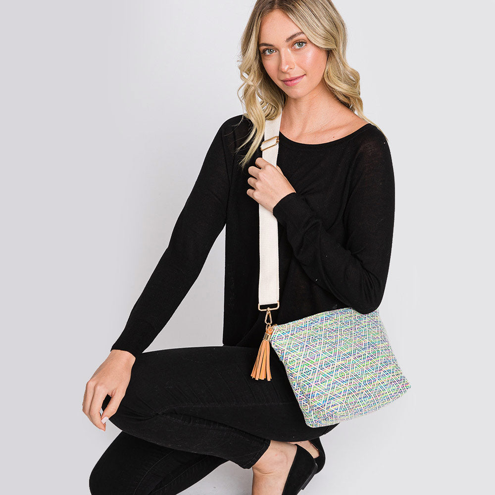 Aztec Patterned Tassel Crossbody Bag