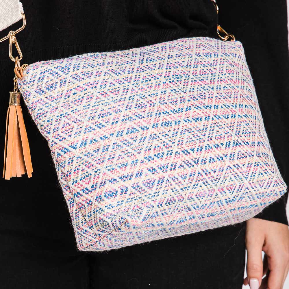 Aztec Patterned Tassel Crossbody Bag
