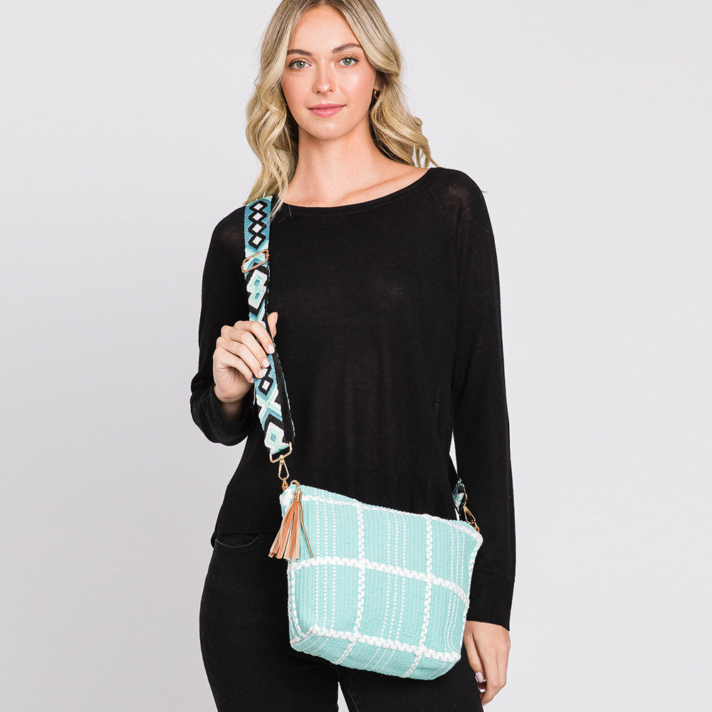 Check Patterned Tassel Crossbody Bag