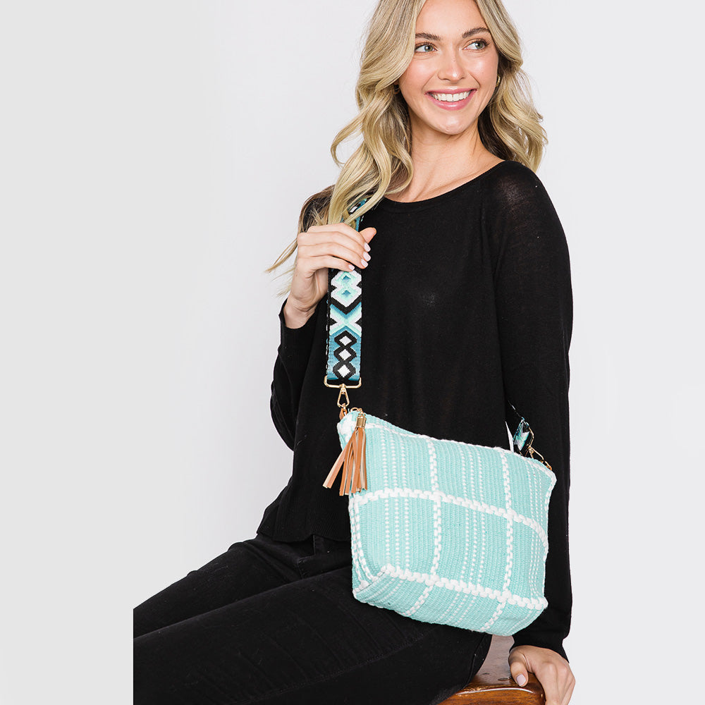 Check Patterned Tassel Crossbody Bag
