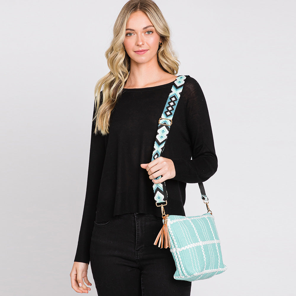 Check Patterned Tassel Crossbody Bag