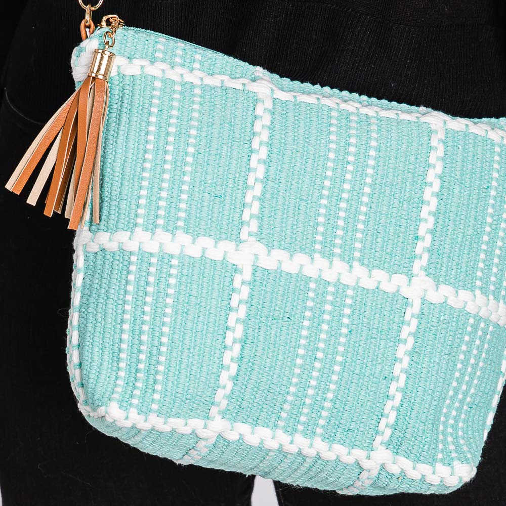 Check Patterned Tassel Crossbody Bag