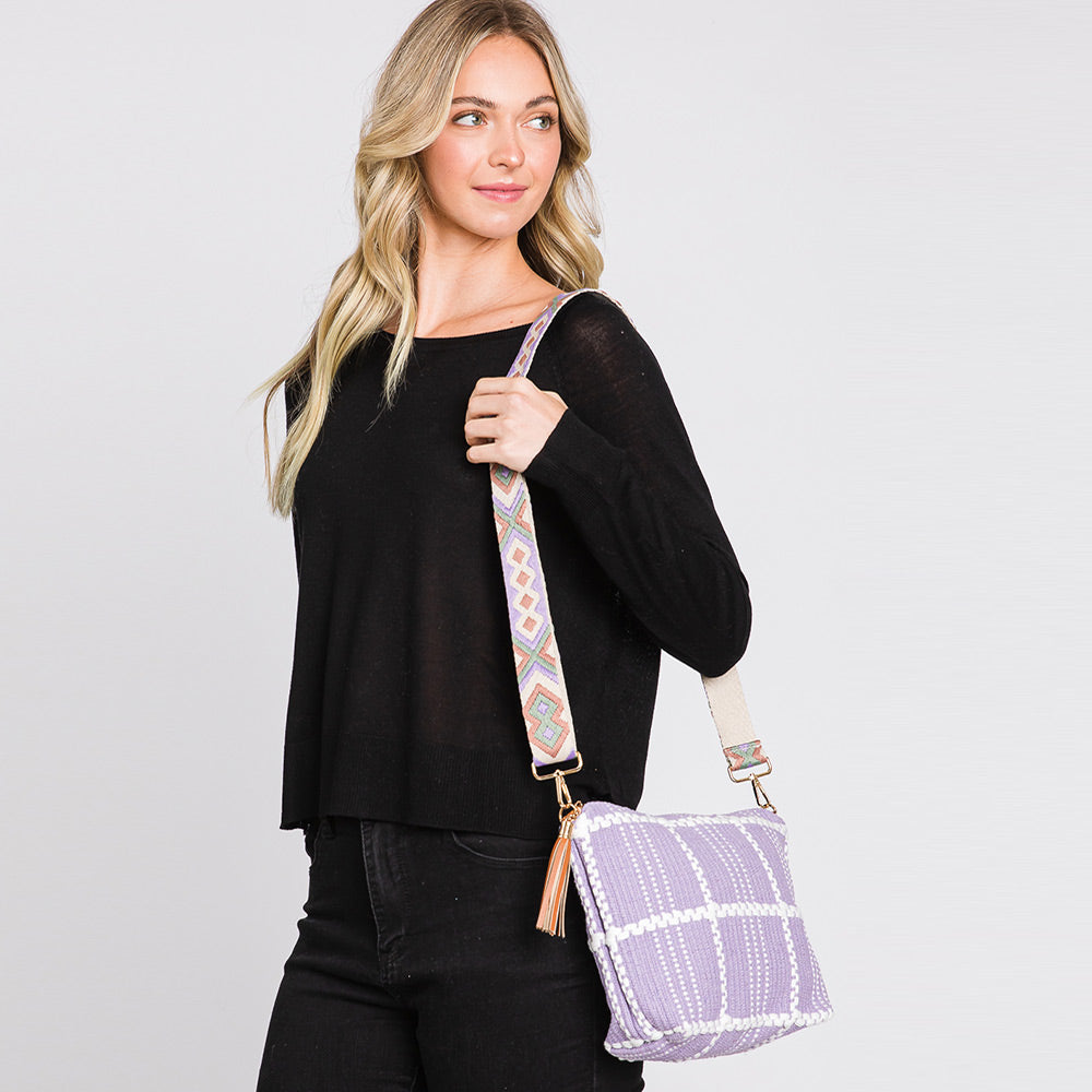 Check Patterned Tassel Crossbody Bag