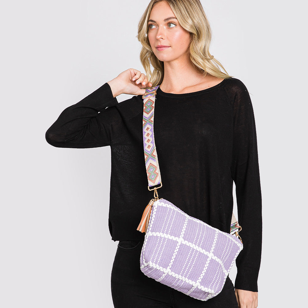 Check Patterned Tassel Crossbody Bag
