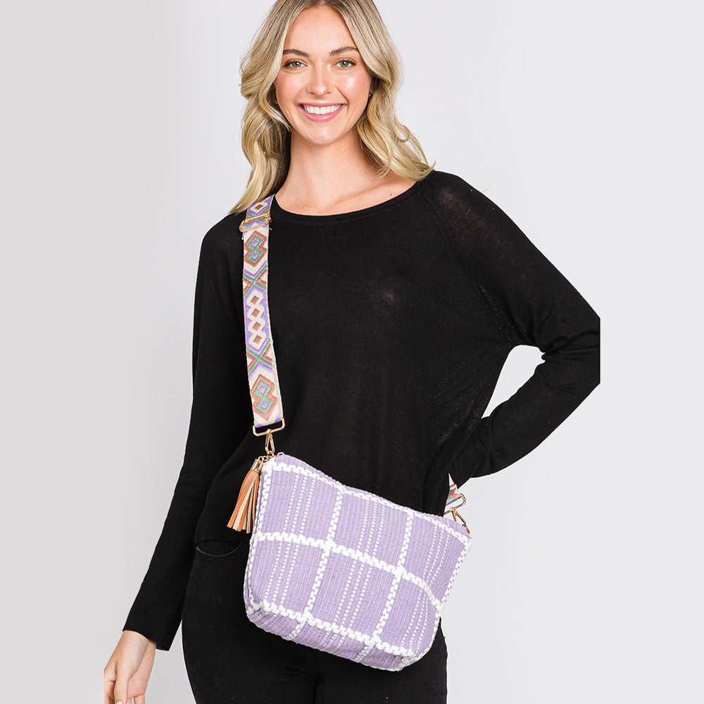 Check Patterned Tassel Crossbody Bag