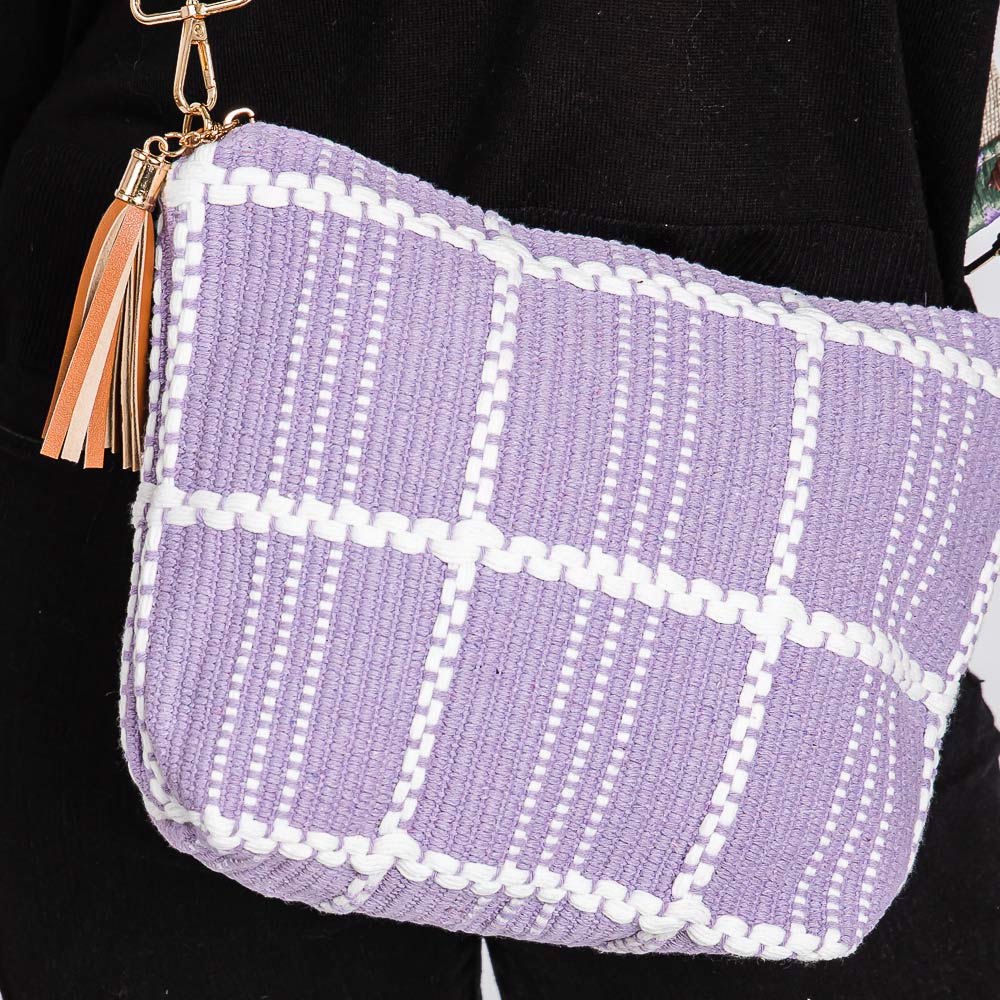 Check Patterned Tassel Crossbody Bag