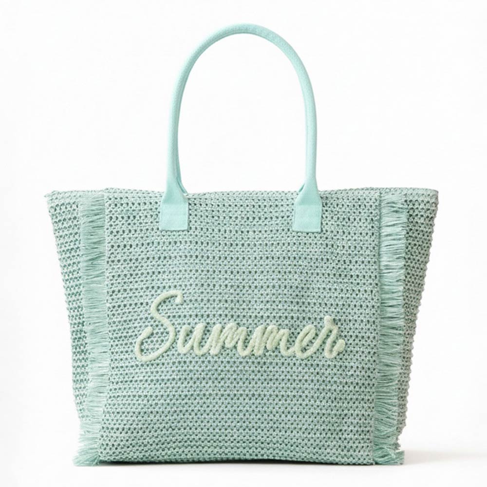 SUMMER Embroidery Woven Straw Fringe Tote Shoulder Bag