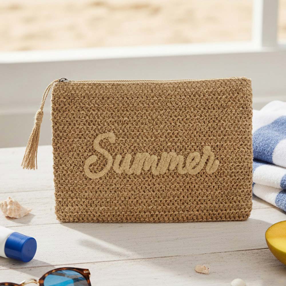 SUMMER Embroidery Woven Straw Pouch Bag