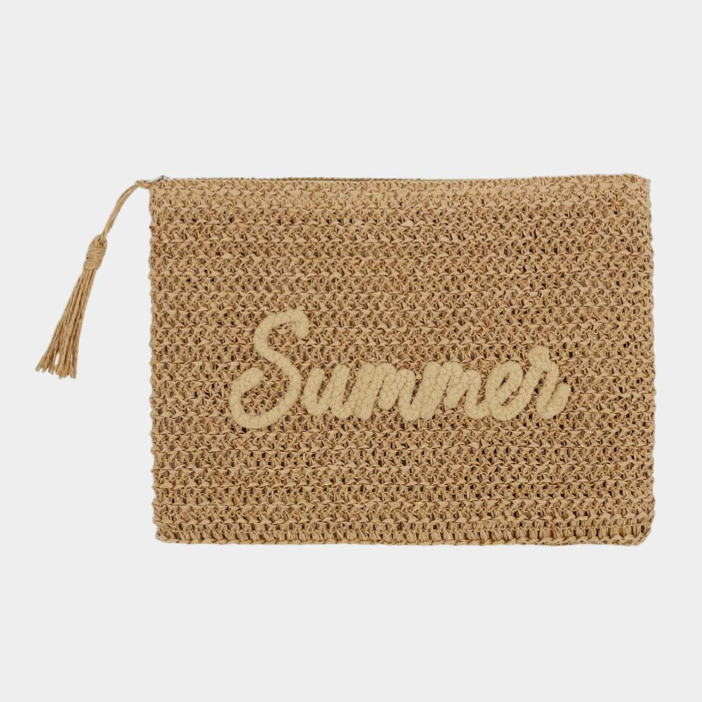 SUMMER Embroidery Woven Straw Pouch Bag