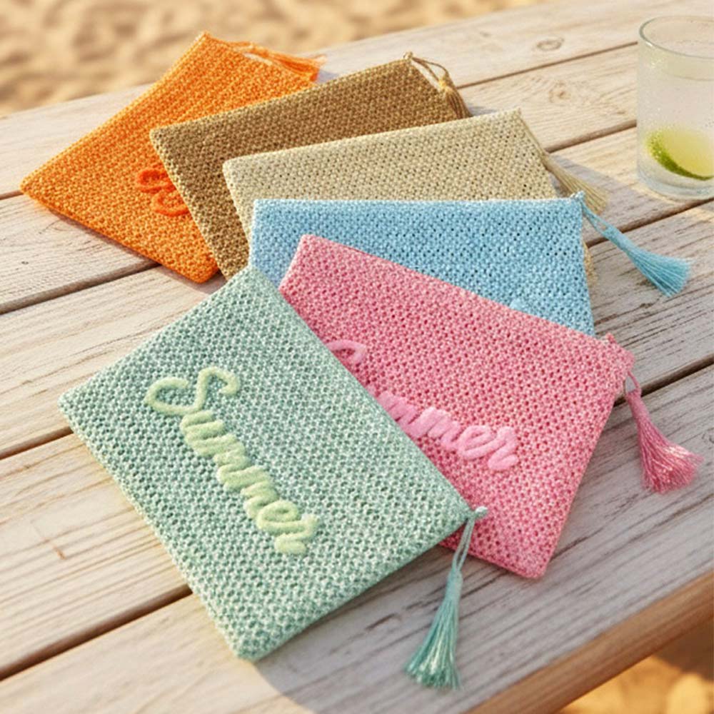 SUMMER Embroidery Woven Straw Pouch Bag