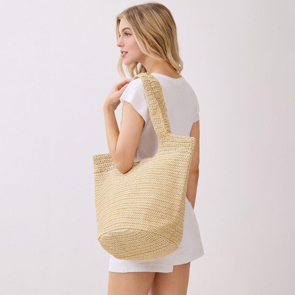 Round Bottom Handmade Strap Woven Straw Tote Bag