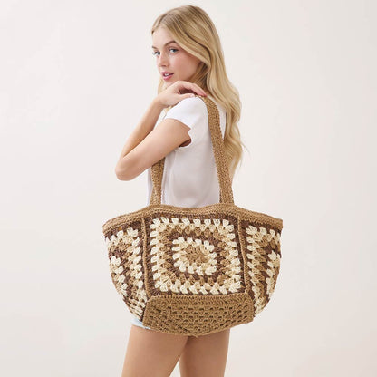 Vintage Granny Square Crochet Summer Tote Bag