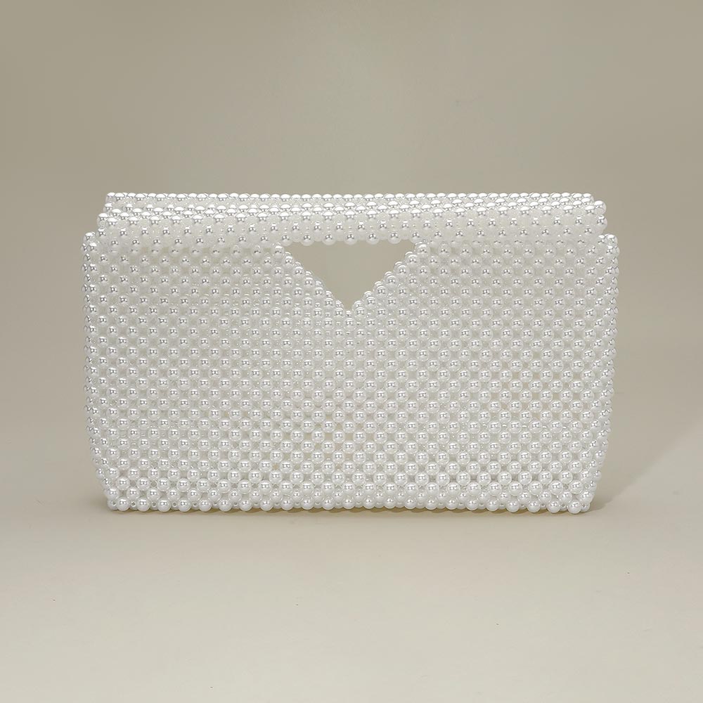 Pearl Beaded Open Top Clutch Bag