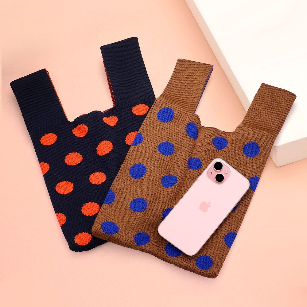 Polka Dot Patterned Knit Tote Bag