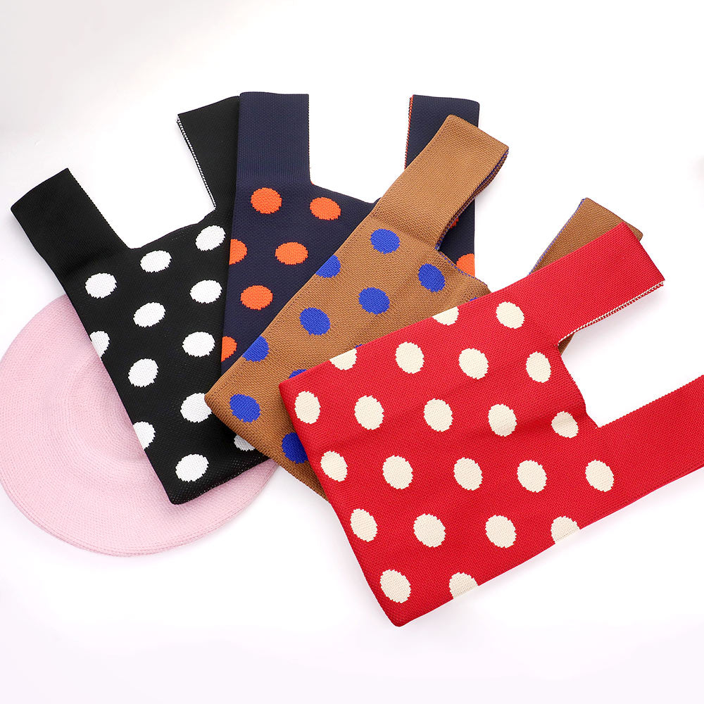 Polka Dot Patterned Knit Tote Bag
