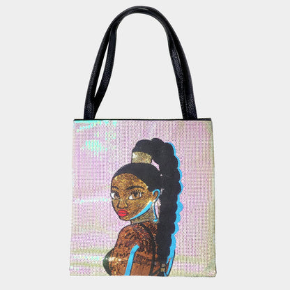 Girl Sequin Faux Leather Shoulder Bag