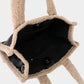 Fleece Trim Faux Leather Tote Bag / Crossbody Bag