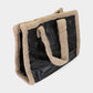 Fleece Trim Faux Leather Tote Bag / Crossbody Bag